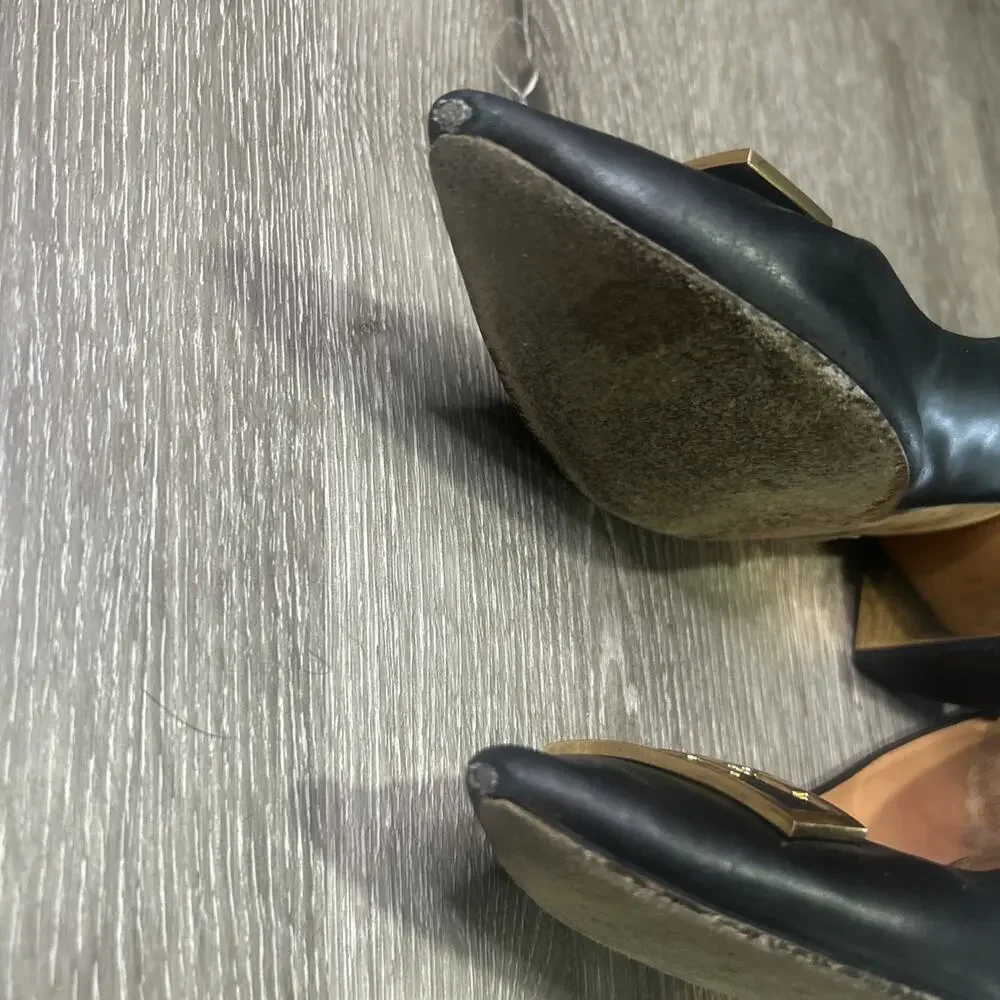 Tory Burch Gigi Black Pointed Toe Heels with Gold Logo 8